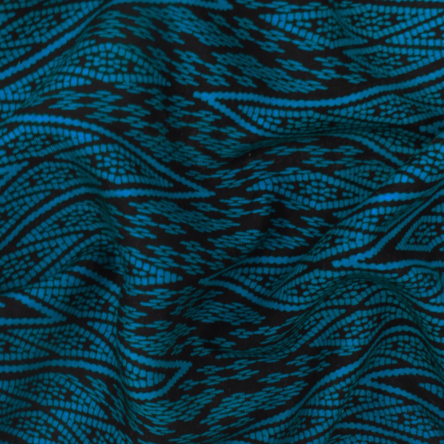 2 1/8 YD PC-Mineral Blue-Basic Black Tribal Chevron Printed Challis Woven Fabric