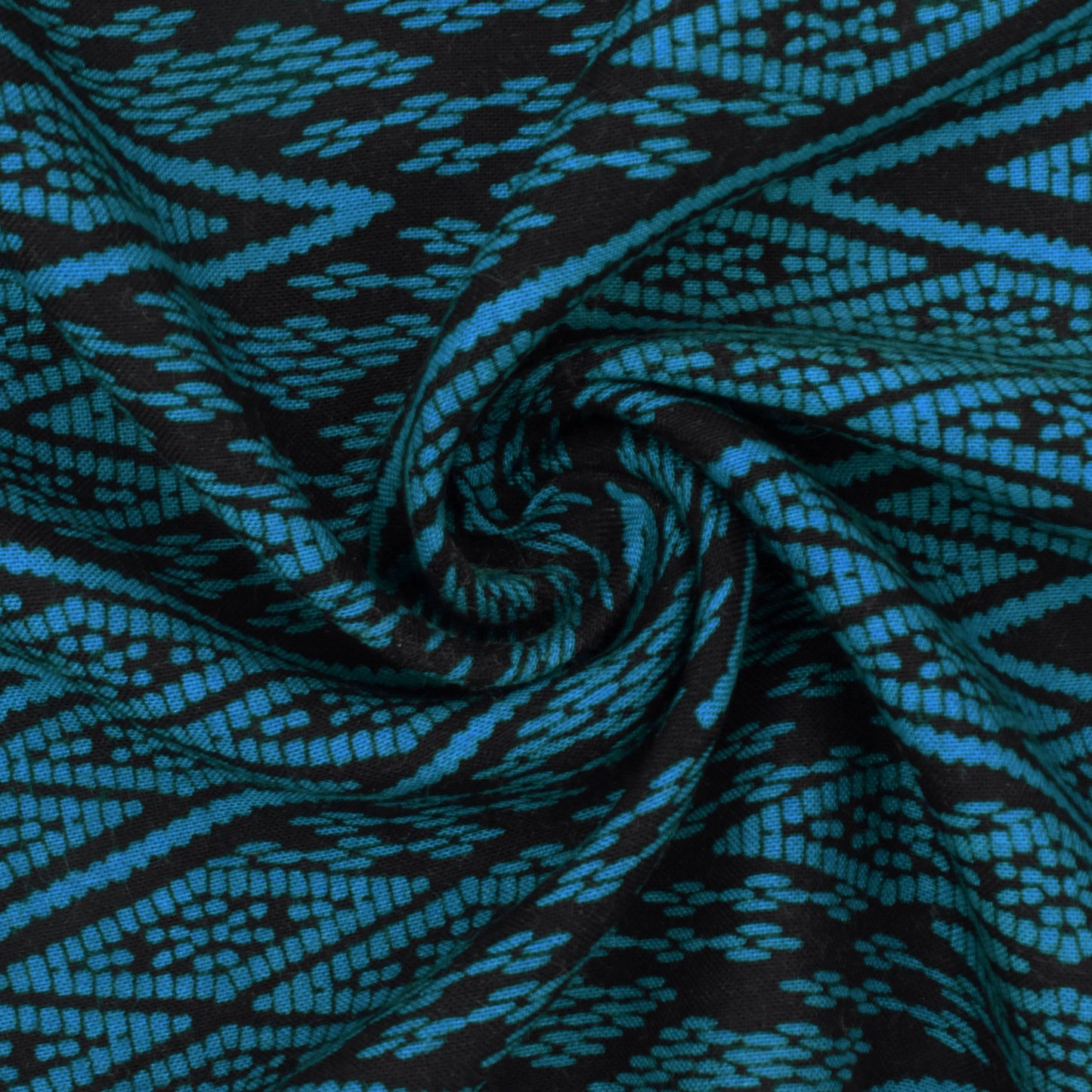 2 1/8 YD PC-Mineral Blue-Basic Black Tribal Chevron Printed Challis Woven Fabric