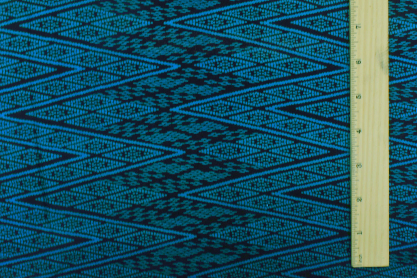 2 1/8 YD PC-Mineral Blue-Basic Black Tribal Chevron Printed Challis Woven Fabric