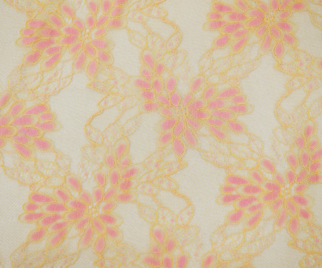 1 1/2 YD PC-Orange-Pink Nylon Floral Crochet Lace Mesh Knit Fabric