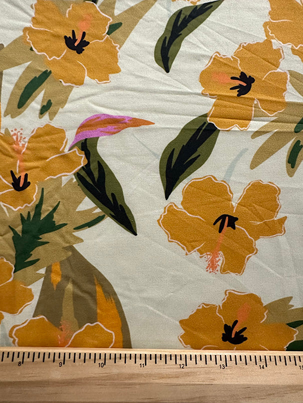 1 1/2 YD PC-Buttercream Multi Floral Print ITY Jersey Knit Fabric
