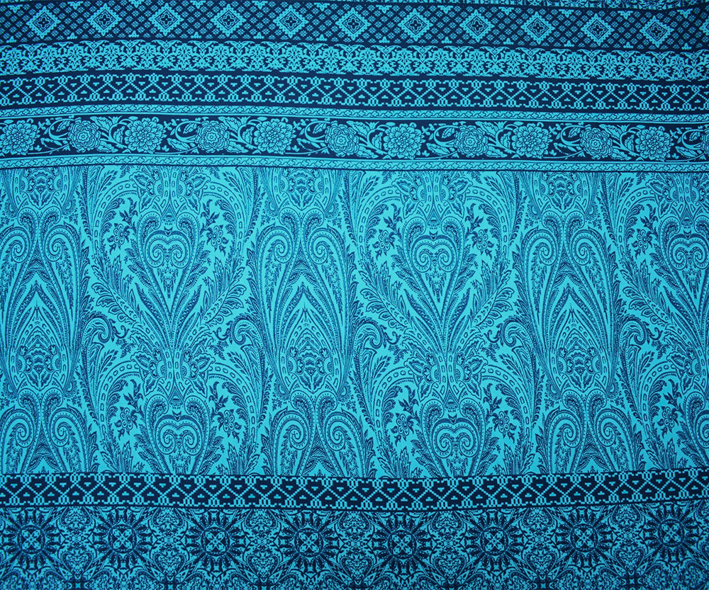 Turquoise-Blue Poly Baroque Stripe Printed Georgette Woven Fabric