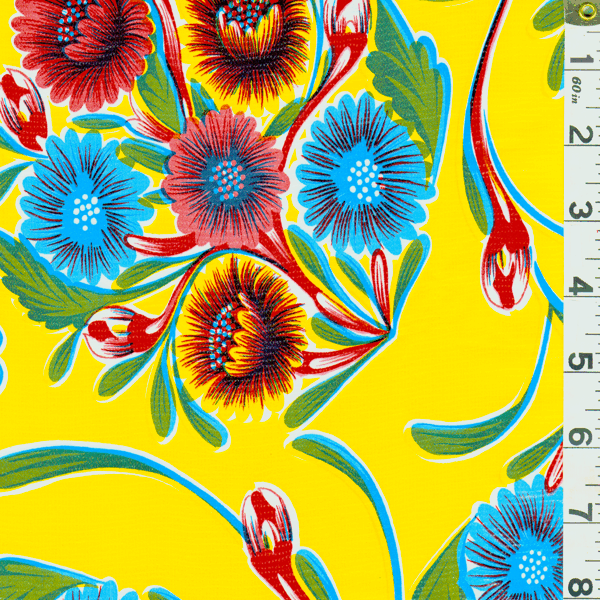 1 YD PC-Yellow Floral Oilcloth Fabric - Reorderable