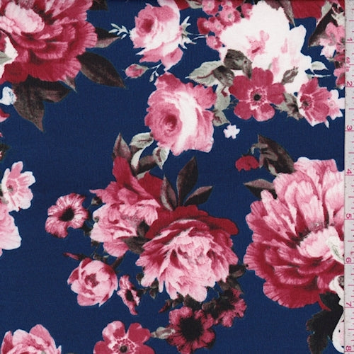 1 1/8 YD PC-ITY Deep Blue/Ruby Rose Jersey Knit Fabric