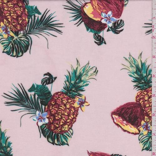 1 3/4 YD PC-Soft Pink Tropical Fruit Rayon Challis Fabric