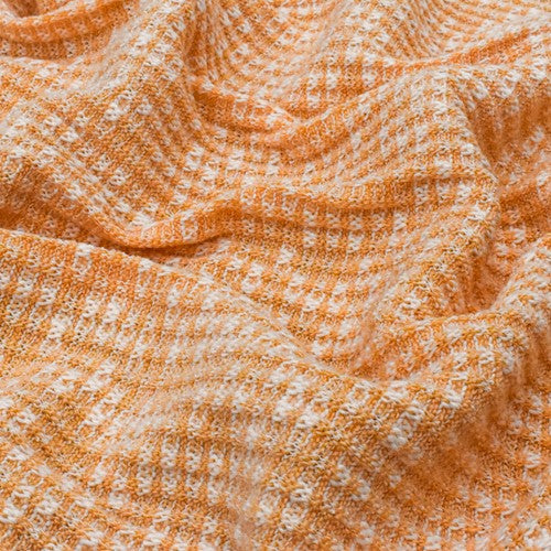 1 1/4 YD PC-Pomelo Orange/White Textured Waffle Knit Fabric