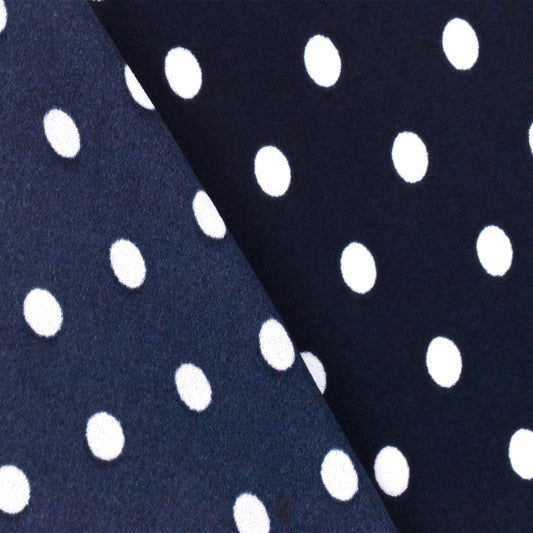 1 1/8 YD PC-Dark Navy Blue-White Polka Dot Printed Crepe Momie  Woven Fabric