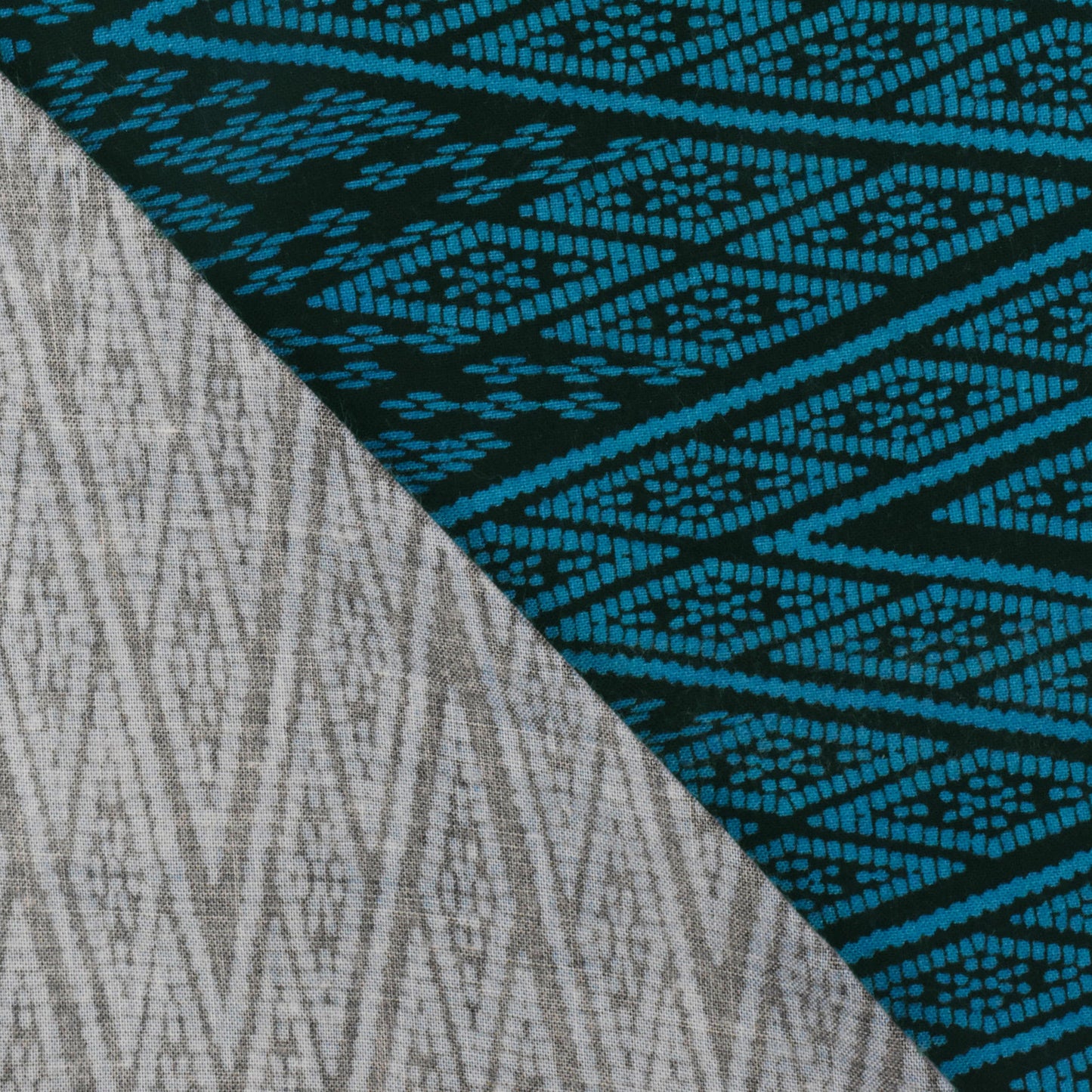 2 1/8 YD PC-Mineral Blue-Basic Black Tribal Chevron Printed Challis Woven Fabric