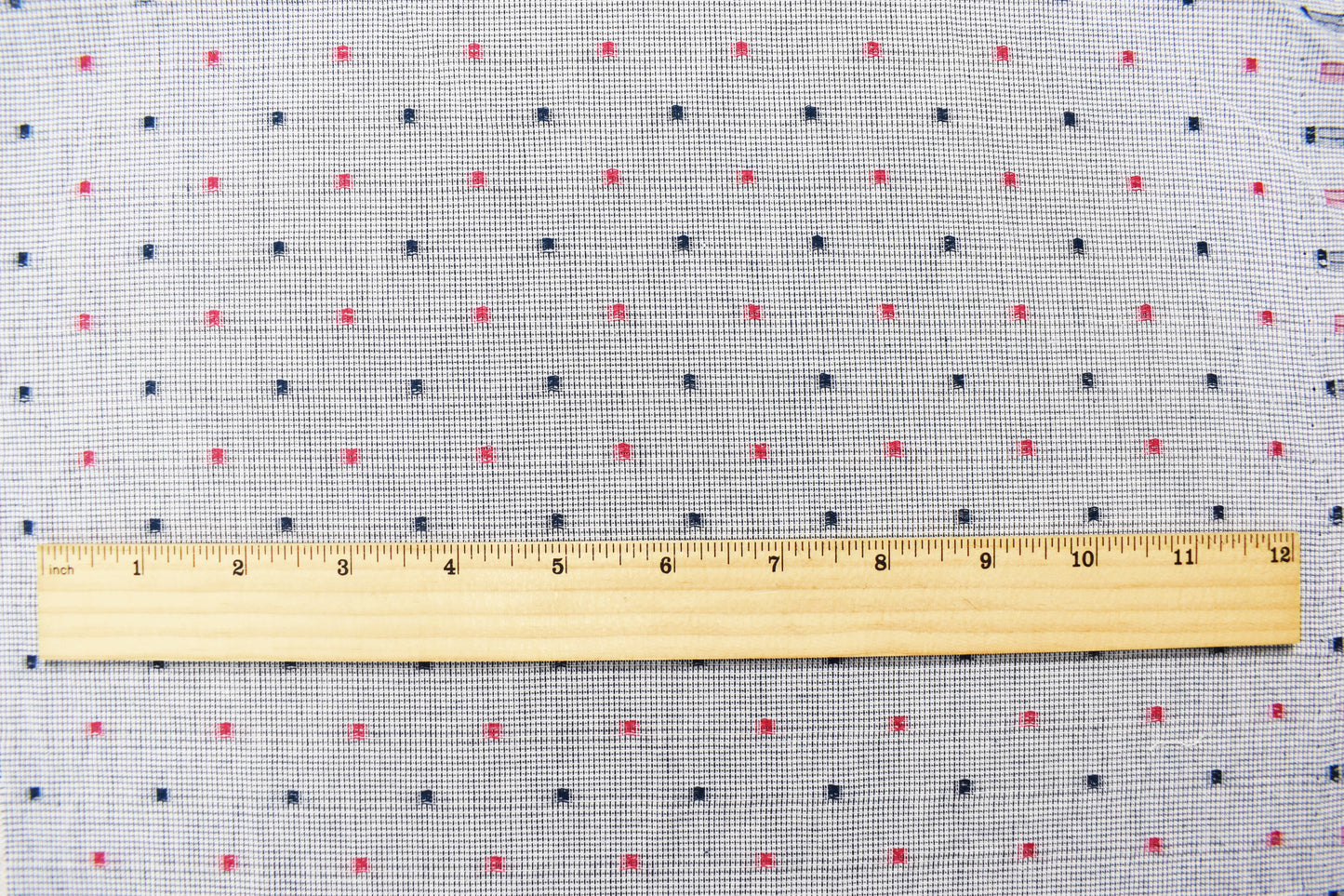 Navy-Red-White Cotton Famous Maker Grid Square Clip spot Dobby Woven Fabric