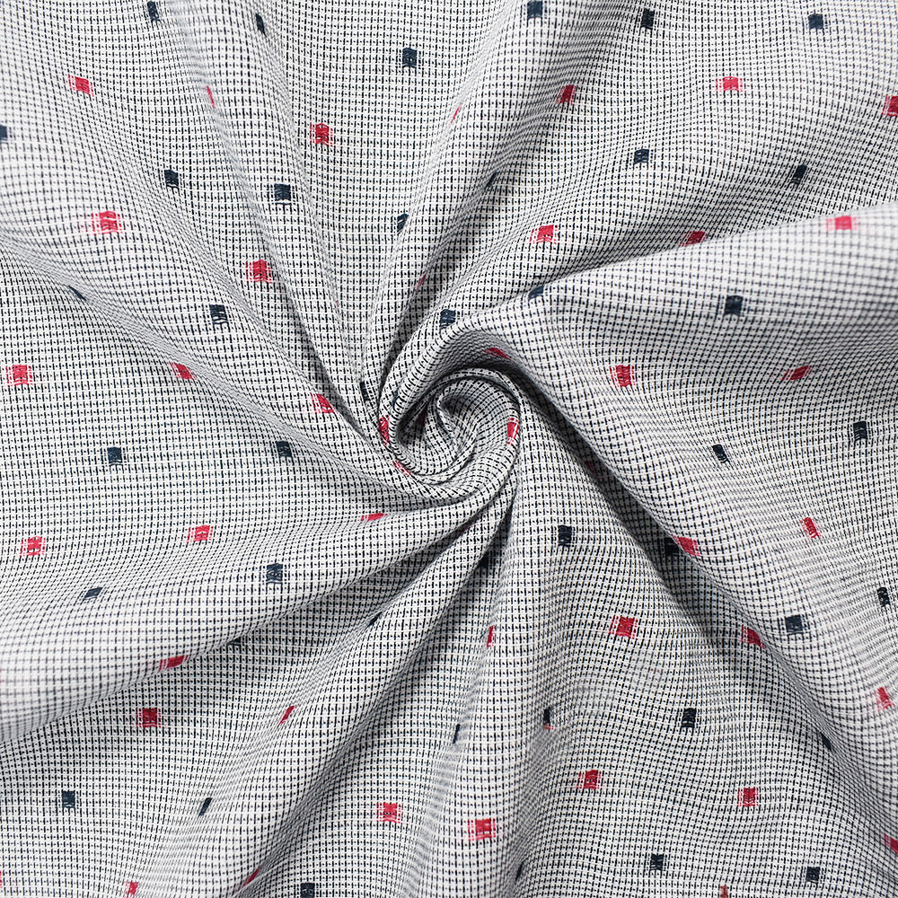 Navy-Red-White Cotton Famous Maker Grid Square Clip spot Dobby Woven Fabric