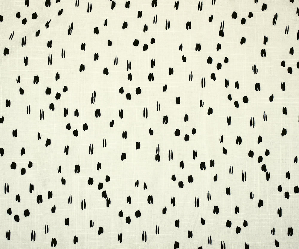 White-Black Rayon Abstract Spots Semi-Sheer Printed Slub Woven Fabric