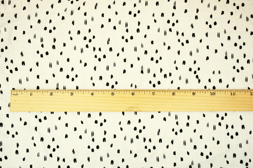 White-Black Rayon Abstract Spots Semi-Sheer Printed Slub Woven Fabric