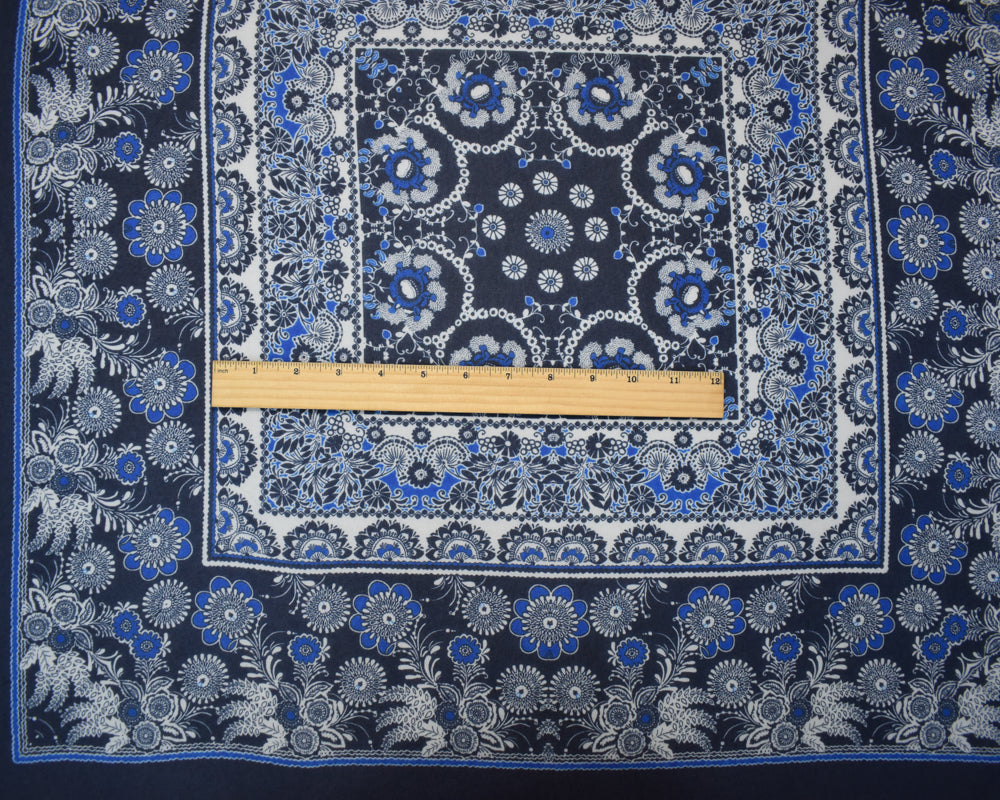 Blue-White Floral Moroccan Bandana PANEL Printed Chiffon Woven Fabric