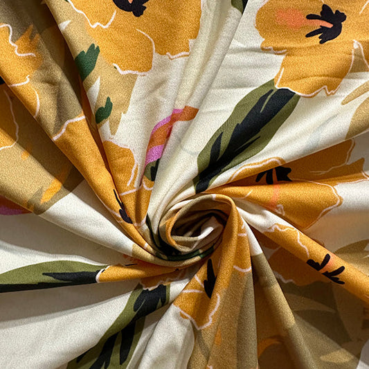 1 1/2 YD PC-Buttercream Multi Floral Print ITY Jersey Knit Fabric